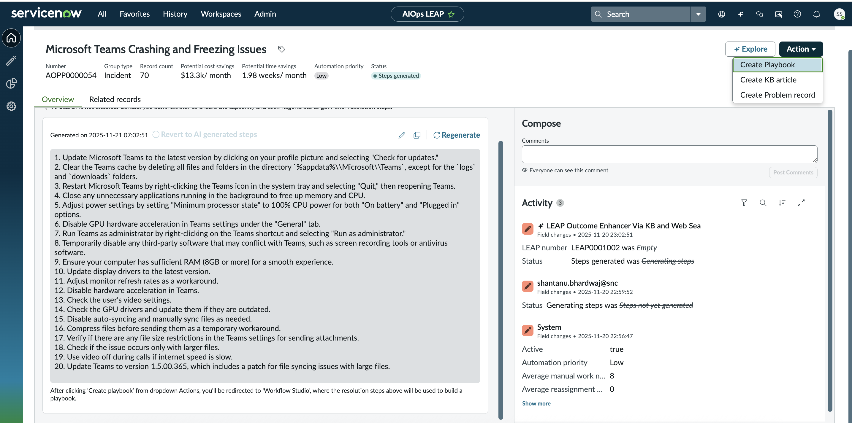 create leap playbook from Actions
