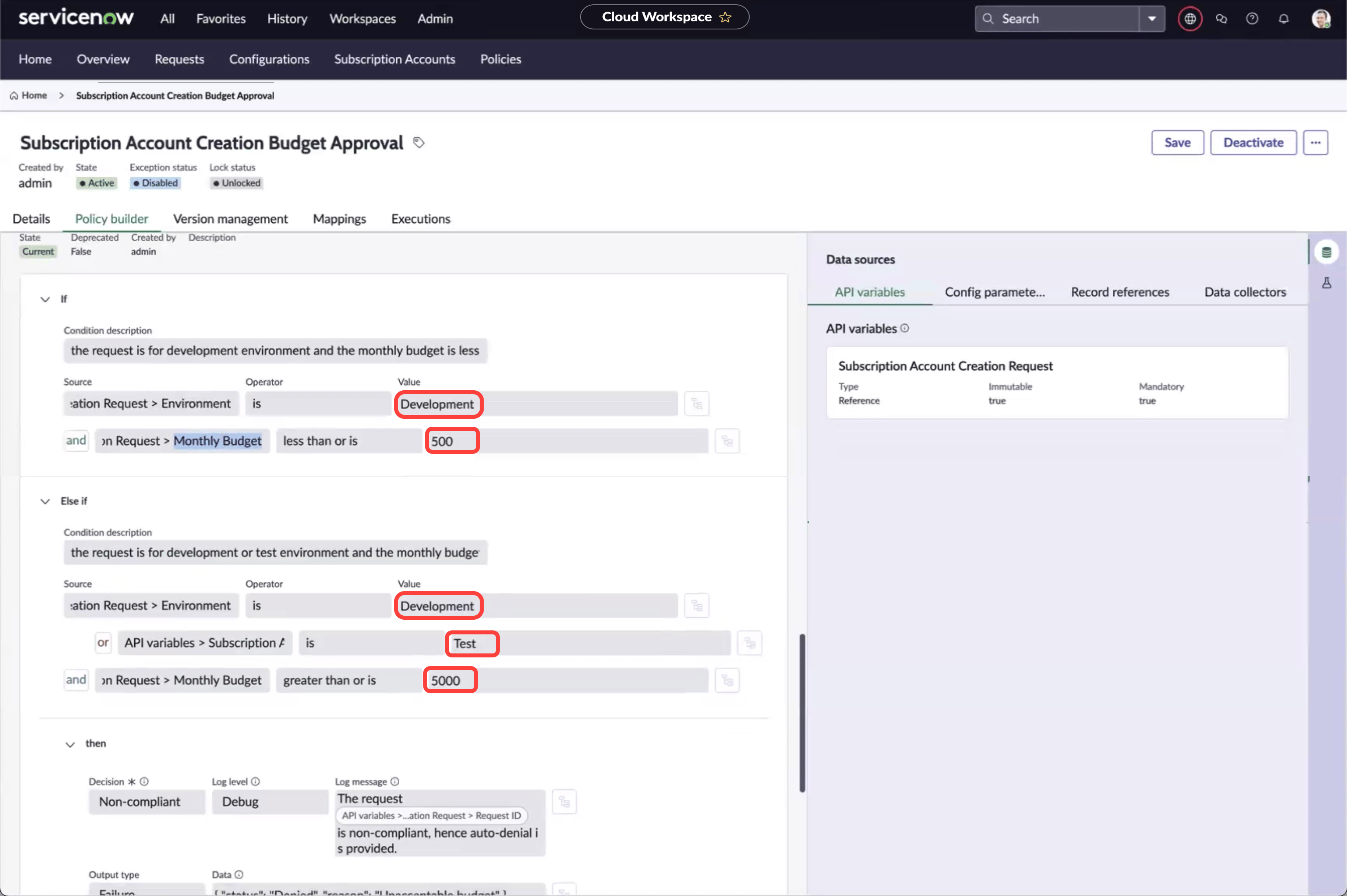 Customizing budget approval policy