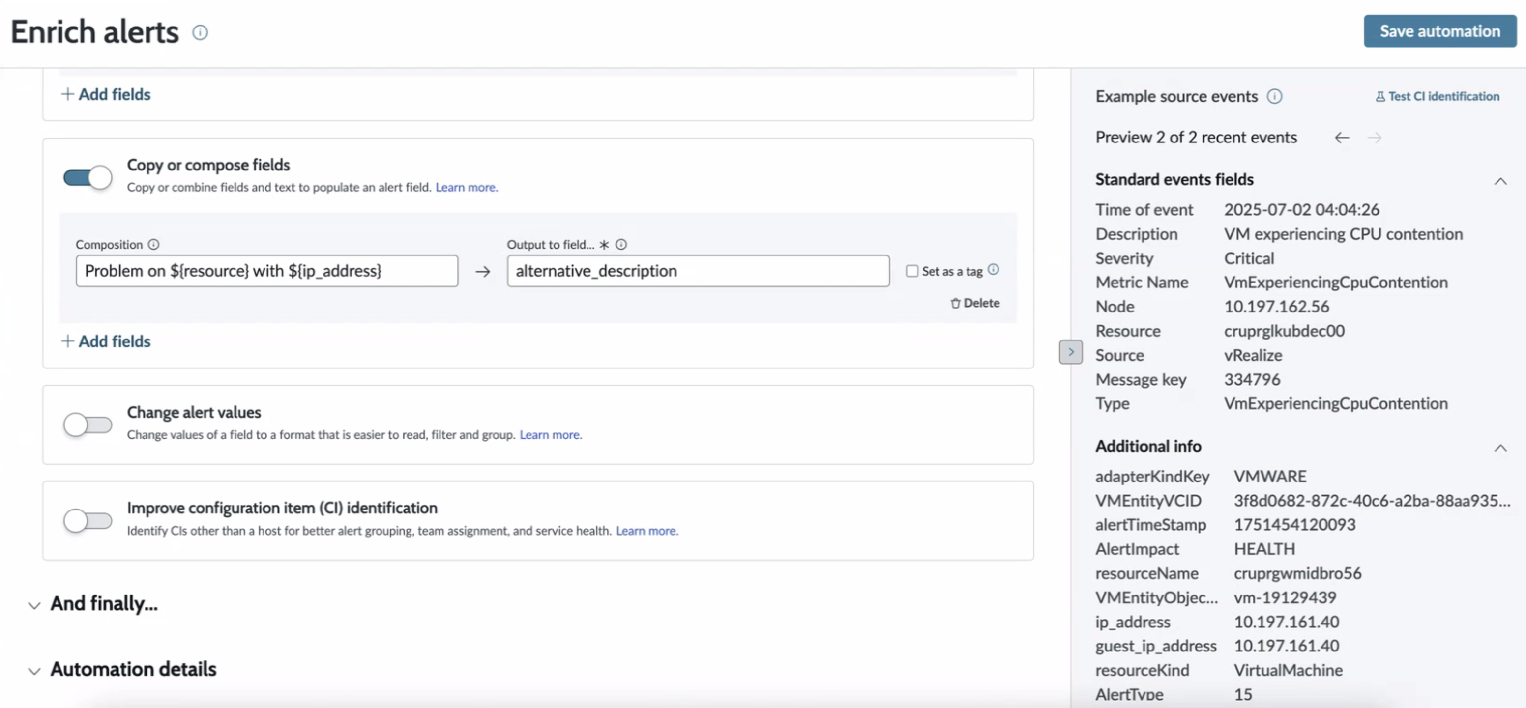 Compose alert fields