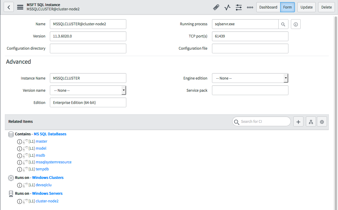 SQL instance form