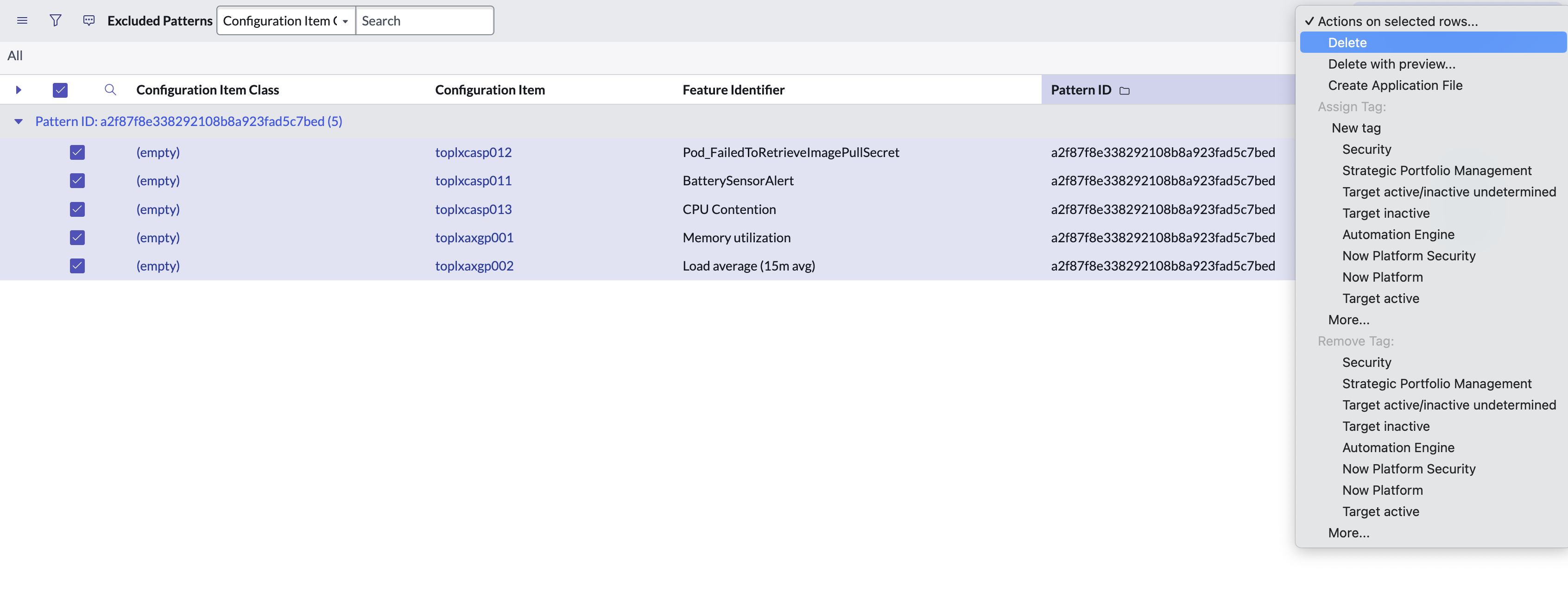 Delete patterns that you want to restore