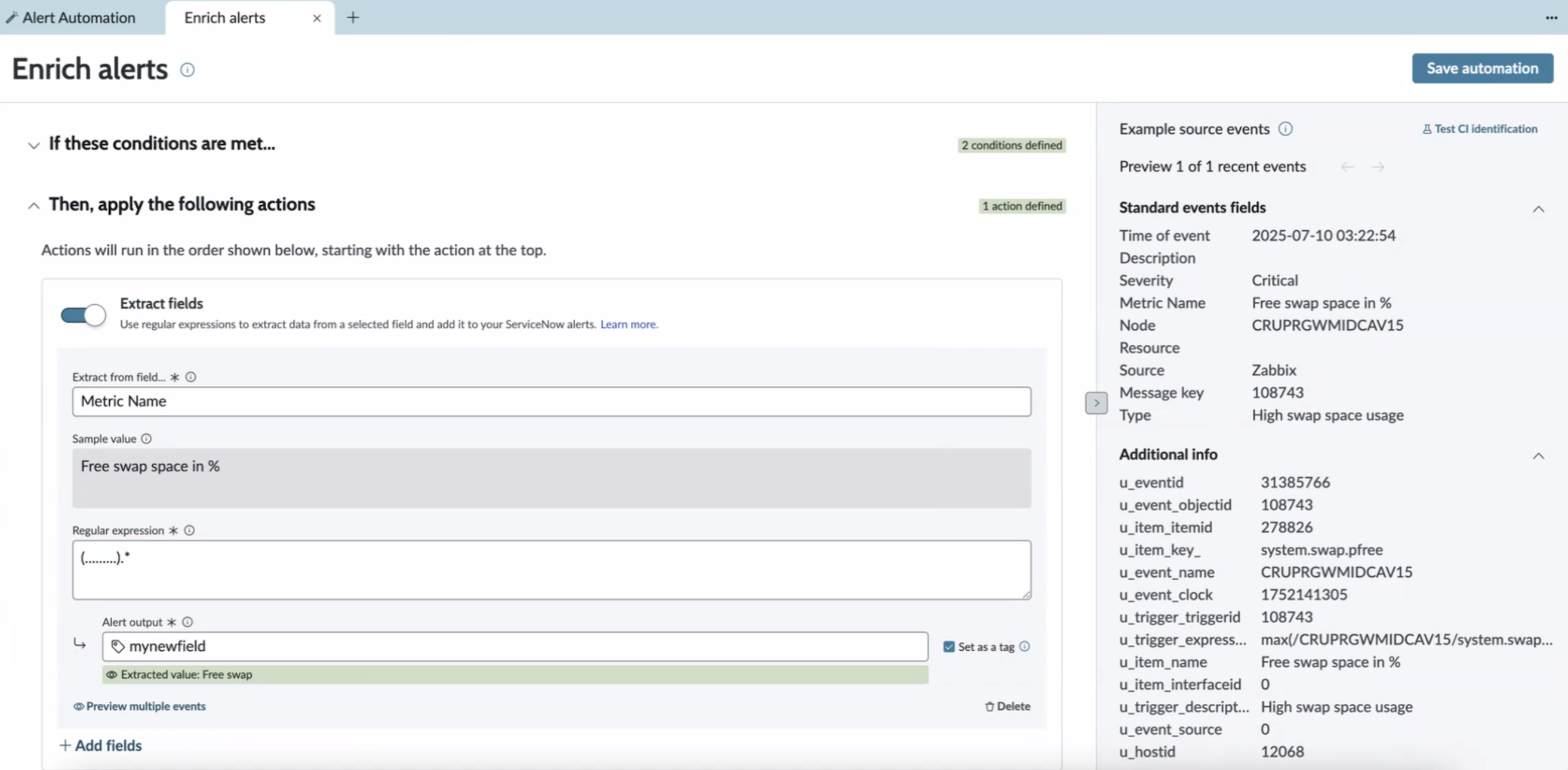 Extract alert fields
