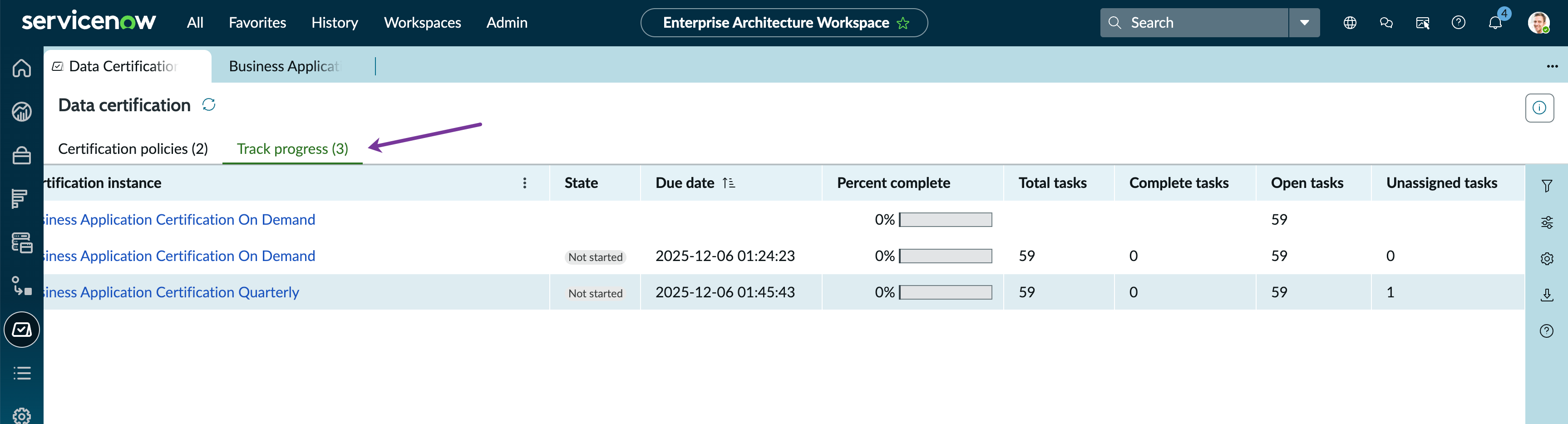 Track progress of certification policies