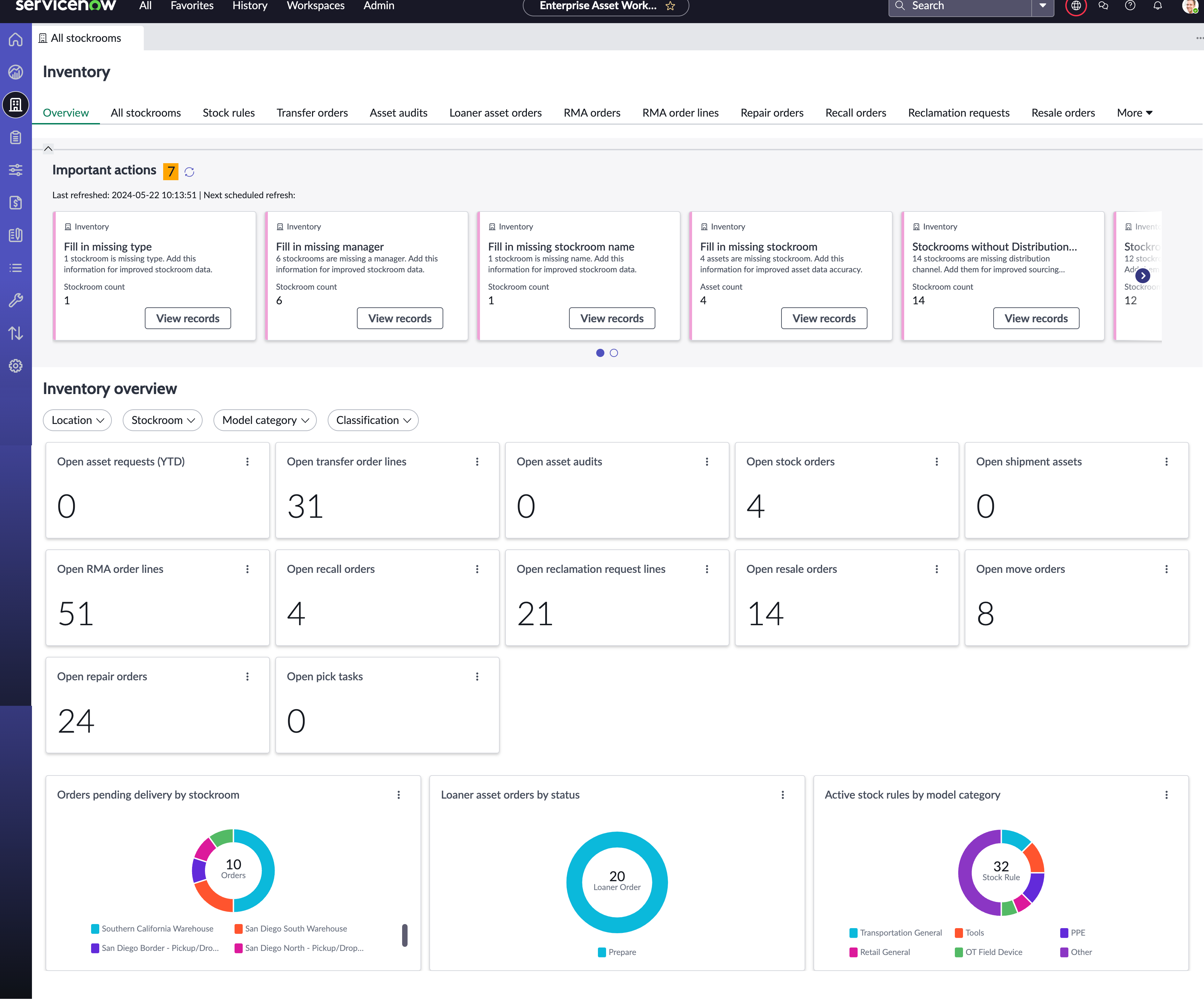 Inventory view for Enterprise Asset Workspace