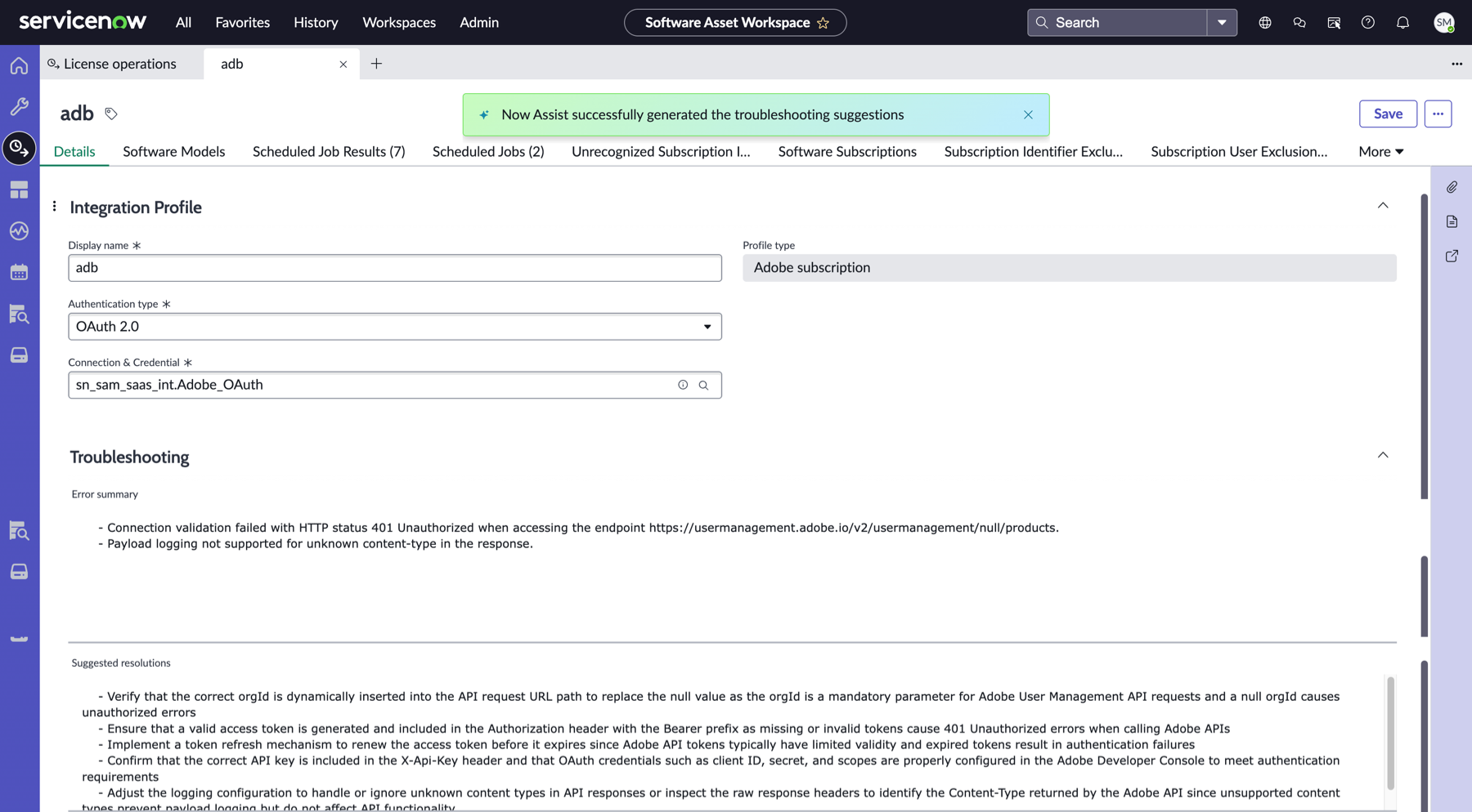 Error summary and troubleshooting guidance for SaaS integration