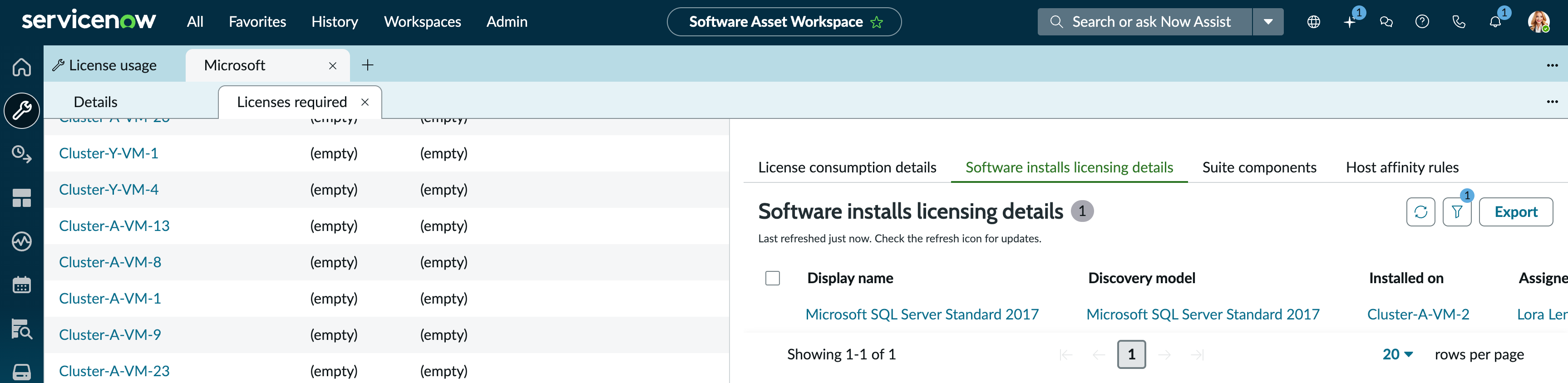 Licensing details of configuration items.