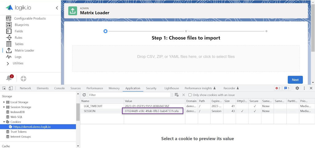 Google Chrome ブラウザのセッション cookie