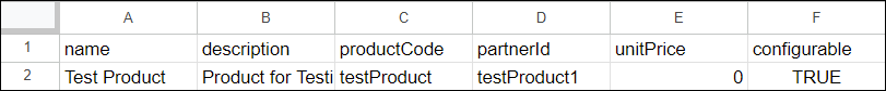構成可能な製品の CSV ファイル