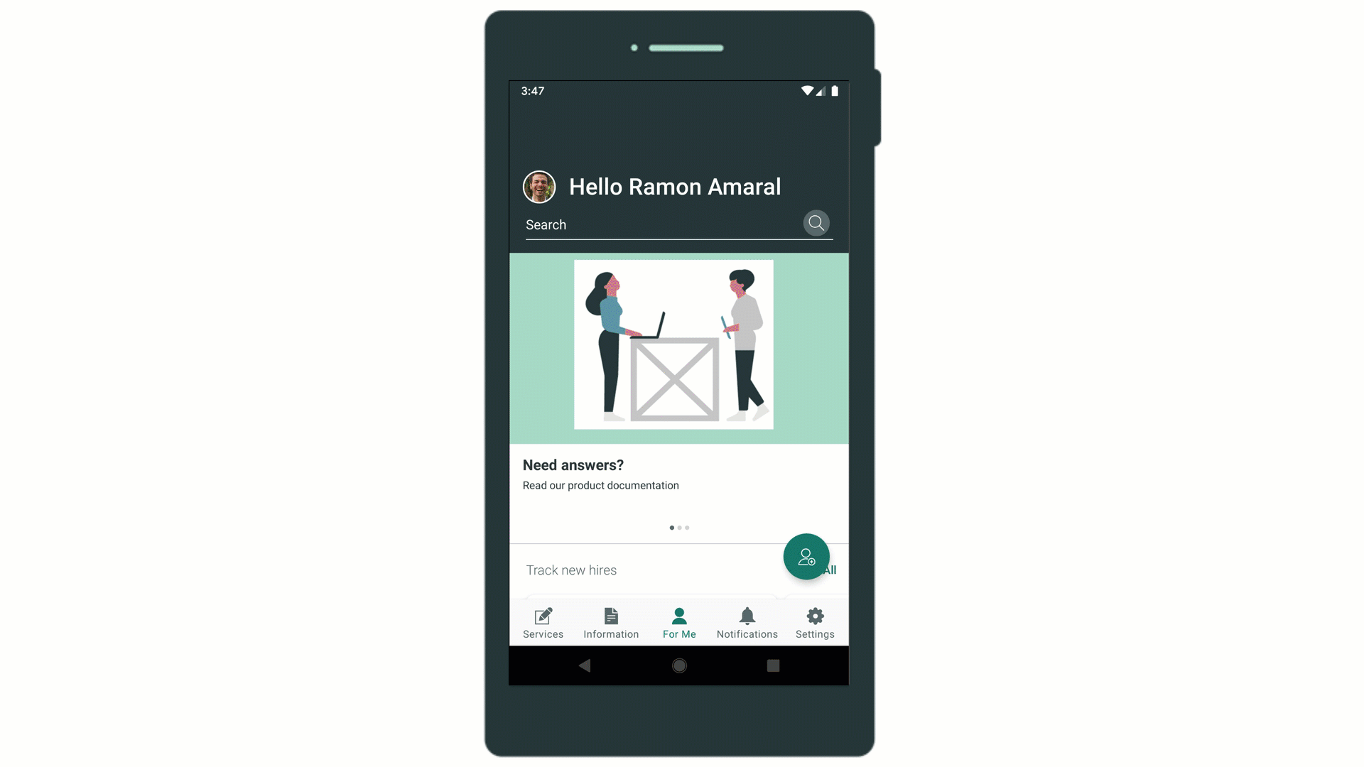 バナー、テキストカード、およびビデオを表示するためのモバイルコンテンツカルーセルを表示する GIF。