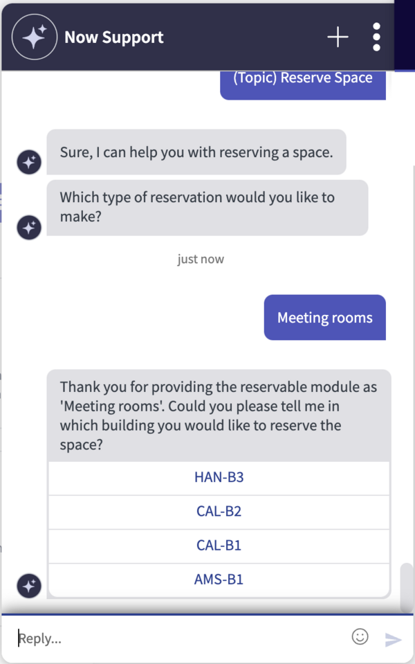 WSD の Now Assist を使用してスペースを予約する場所を選択するオプション。