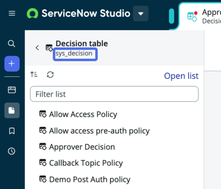 The base table for the app file type appears at the top of the list