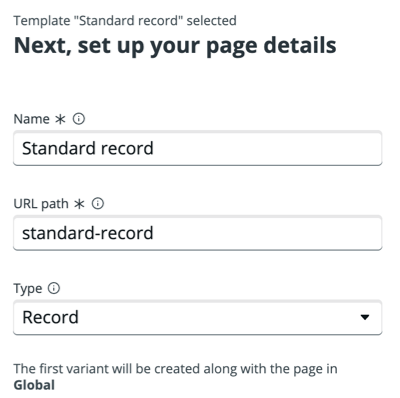 Page details for the standard record template.
