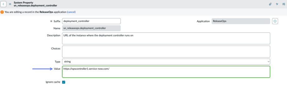 Set the deployment controller property on the development instance.