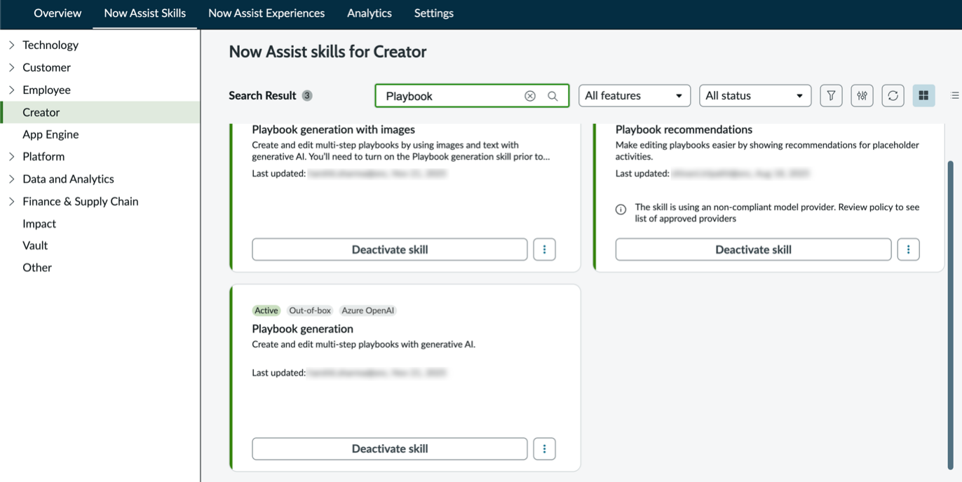 Playbook skills in Now Assist for Creator.