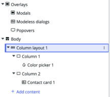 Content tree with column layout one selected.