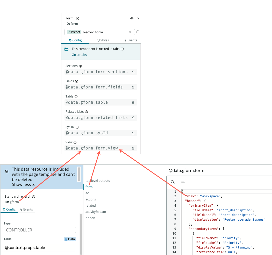 Shows how the path to the second level of controller data is appended to the base path for the controller in the data inspector