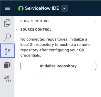 Source control view with no connected repositories and the option to initialize a local repository.