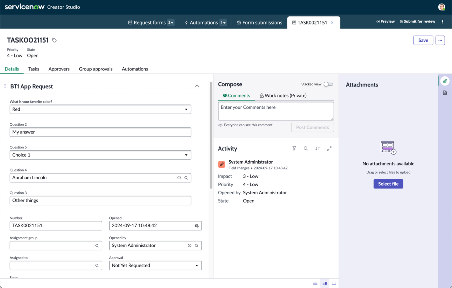 Request App Workspace record preview within Creator Studio