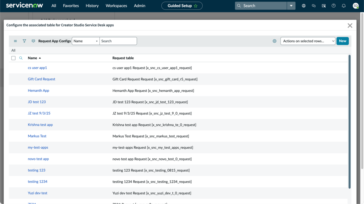 List of apps in Guided Setup