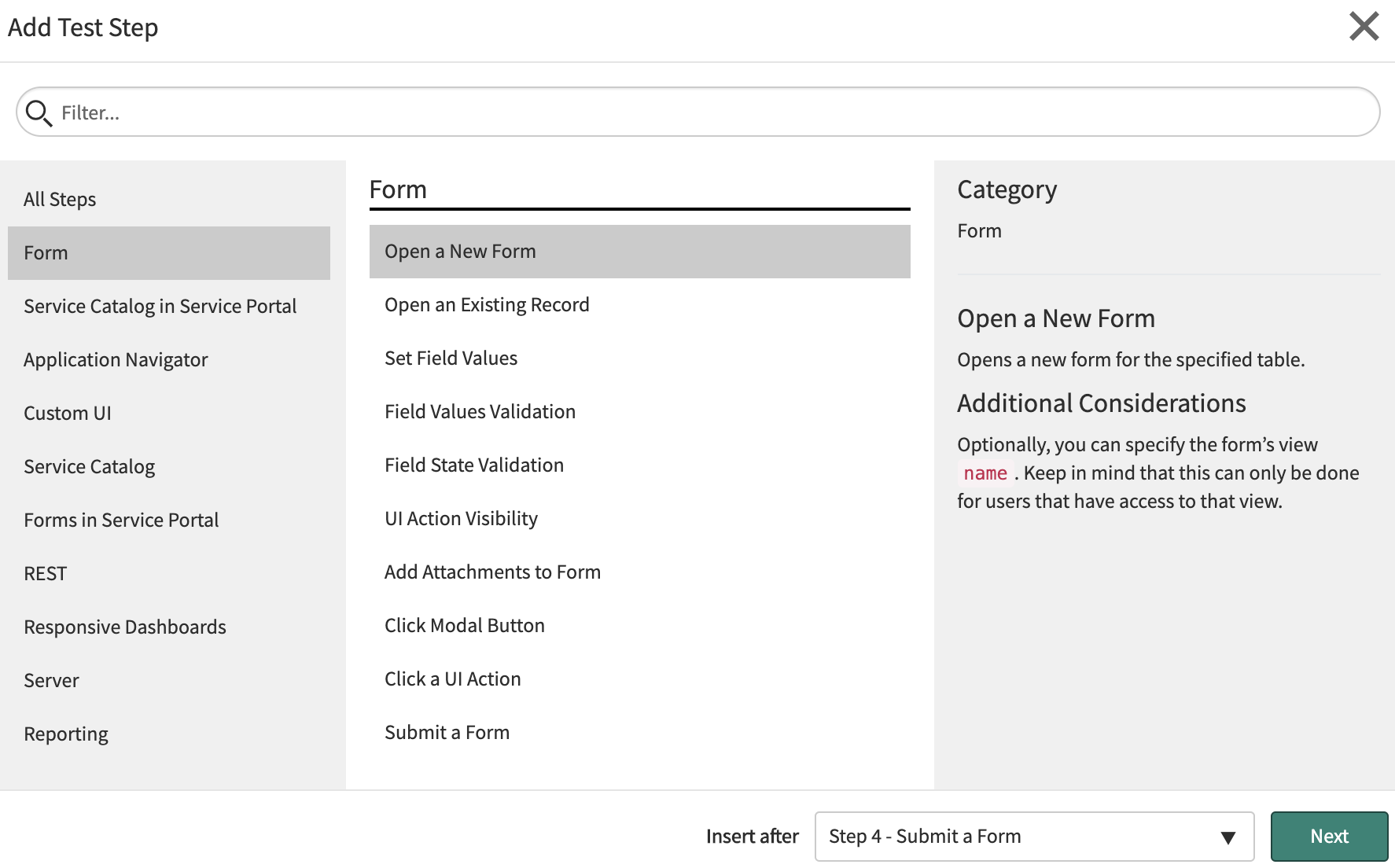 Add Test Step – All Steps