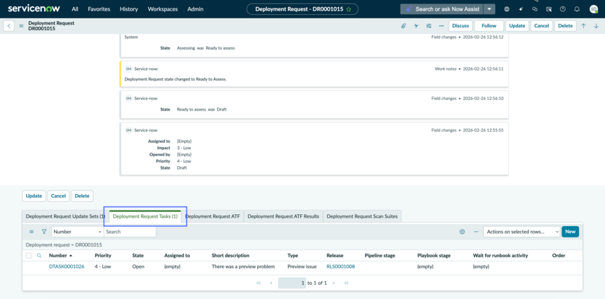 Select the Deployment request tasks tab.