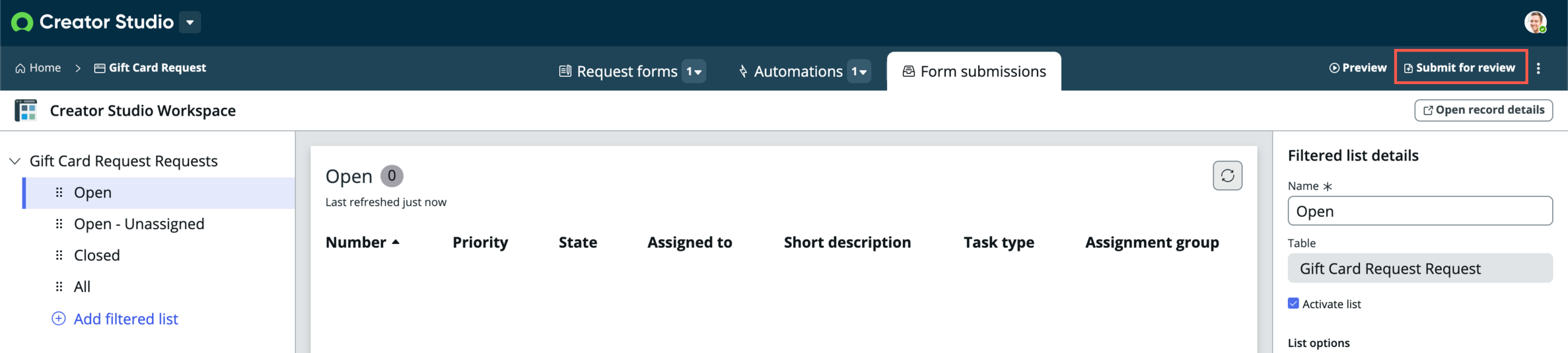 Select the submit for review button