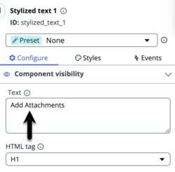 Stylized text configure tab with black arrow pointing to text field.