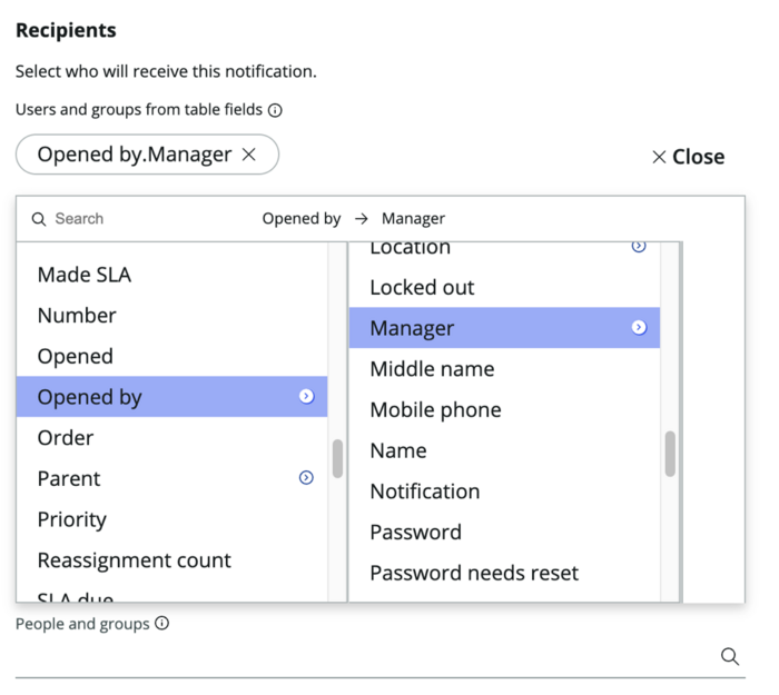 Specify recipient by table field