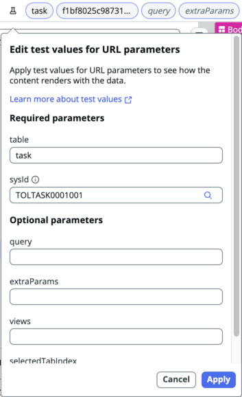 Edit test values included in the template.