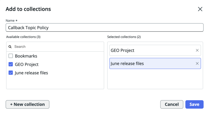 Select which collections you want to add your file to.