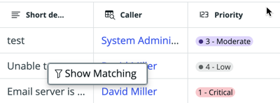 Show matching data records.