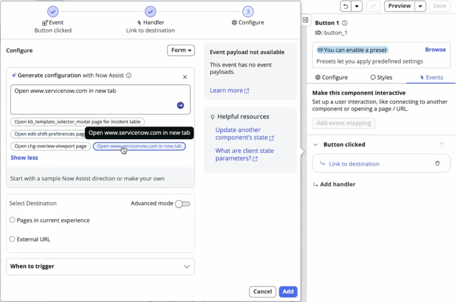 Generate configuration with Now Assist