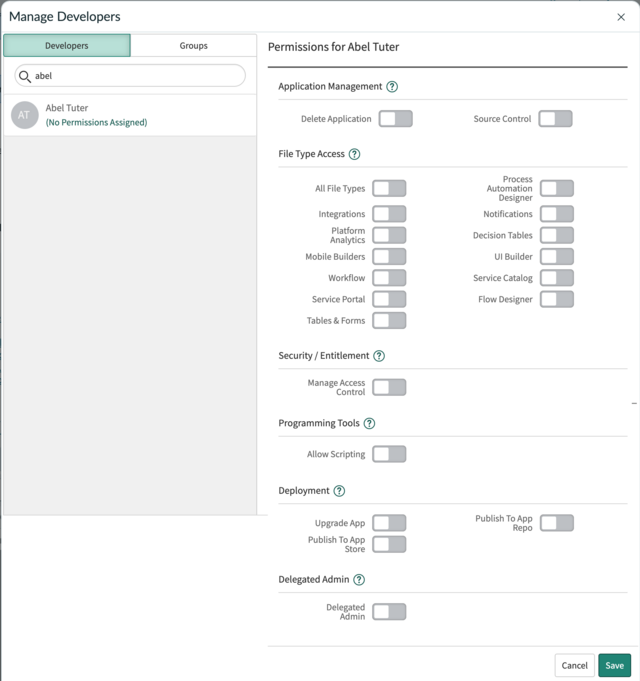 manage developers permissions.