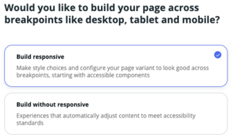New step showing responsive authoring and reflow options when creating a page from scratch.