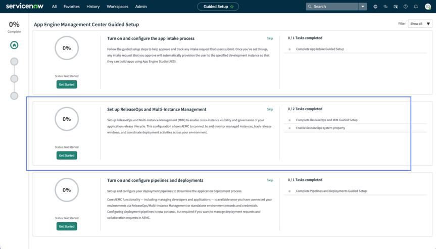 Select Get Started to set up ReleaseOps and Multi-Instance Management.