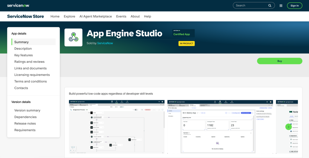 AES store listing in the ServiceNow Store.