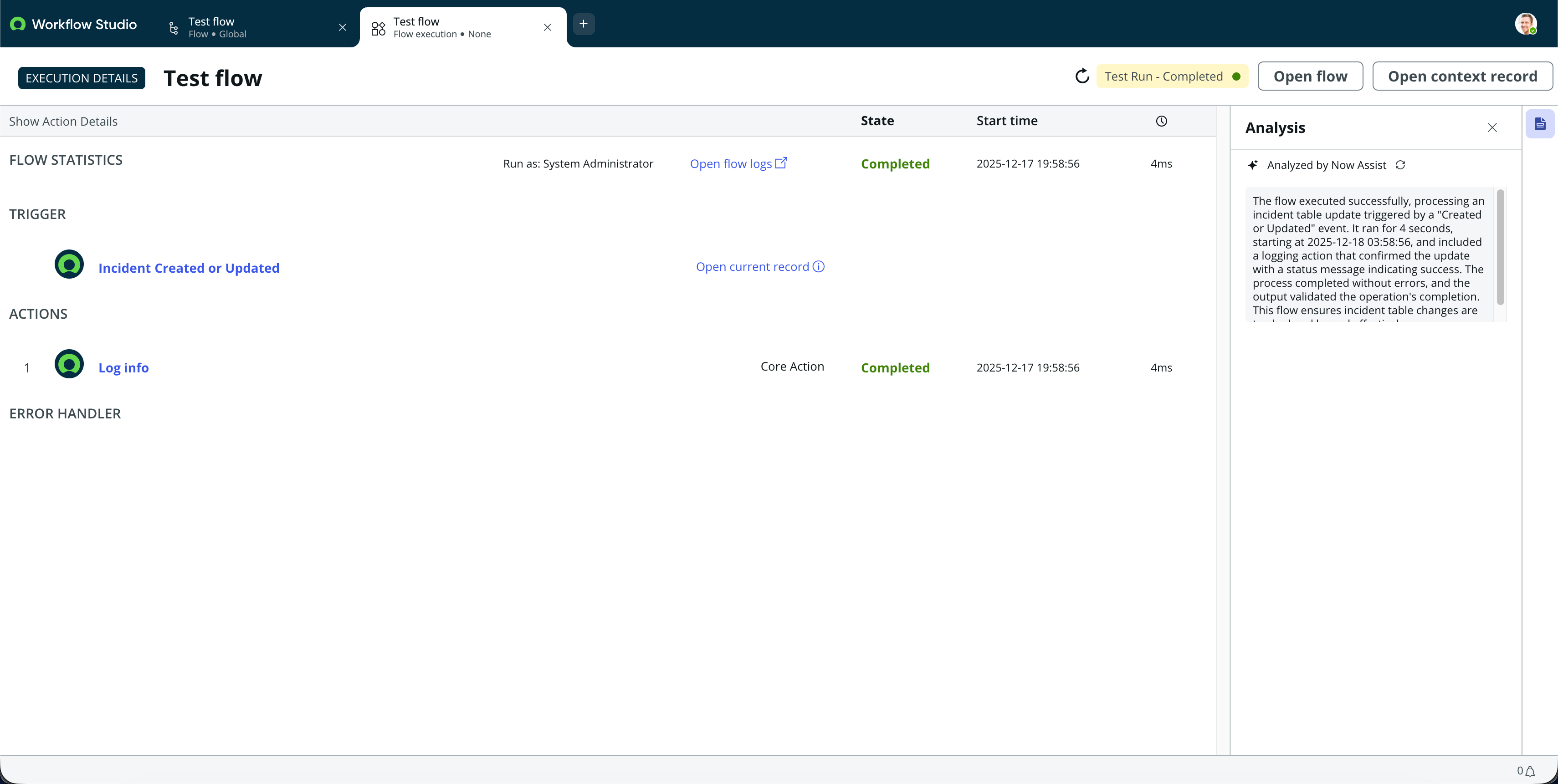 Analyze flow option.