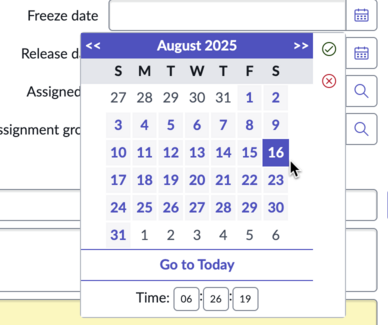Select the Select freeze date and time icon and choose your freeze date from the calendar pop-up to set your freeze date.