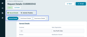 A single request record showing options and fields.