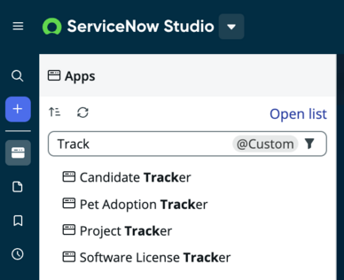 Enter the name of the app or app file in the Filter list box to refine the list items.