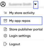Expanded user menu with my app repos option highlighted.