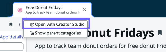Option to open the current app in Creator Studio from the Navigator panel.