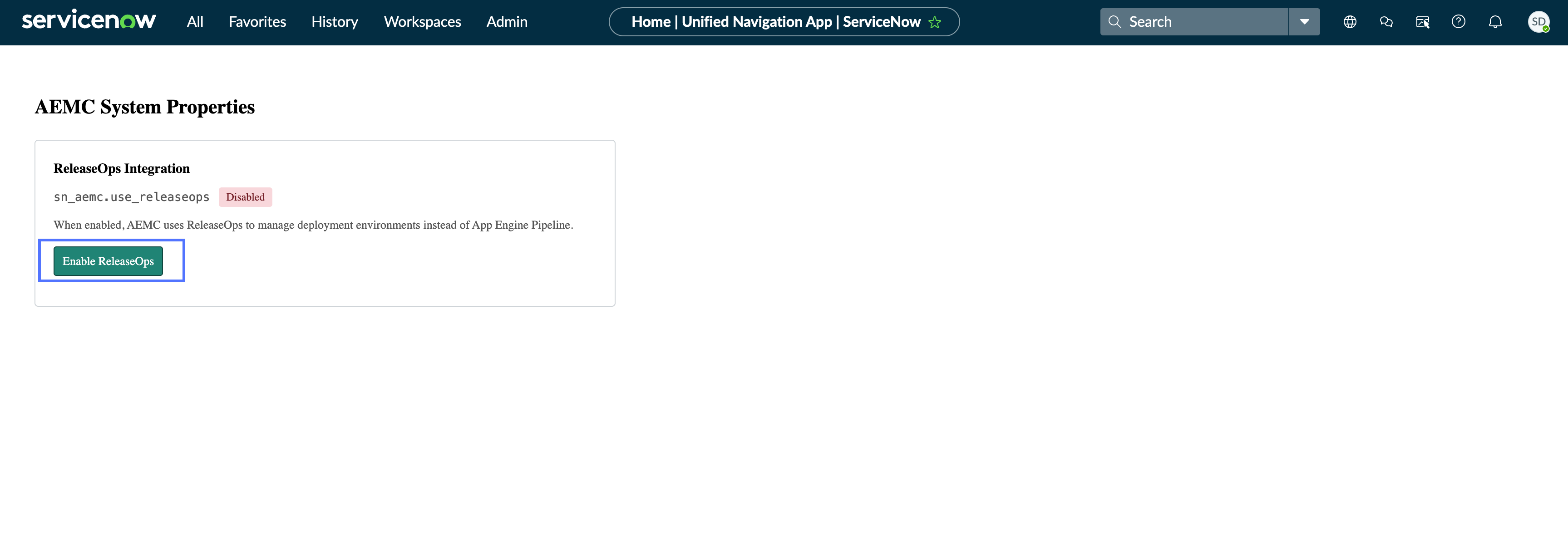 Select Enable ReleaseOps to enable ReleaseOps within AEMC.