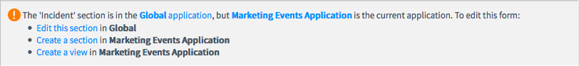 If you want to edit a list or form layout from a different scope, a message appears with some options for editing.