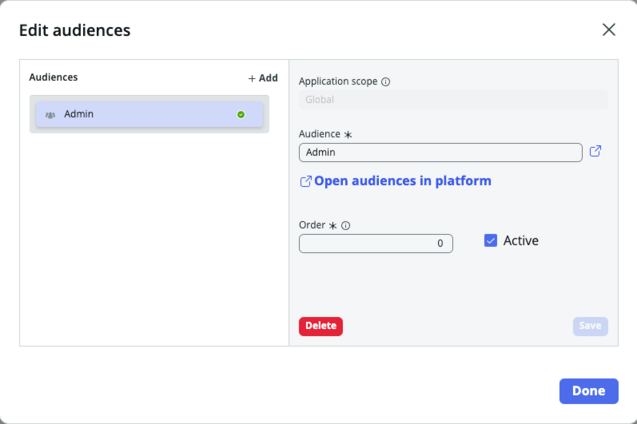 Specified audiences displayed in the audiences list.