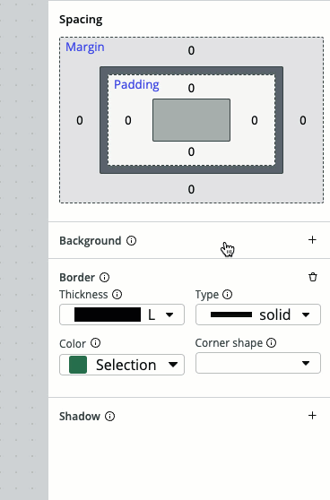 Spacing option with margin and padding settings for all four sides of body, column layout, or component.