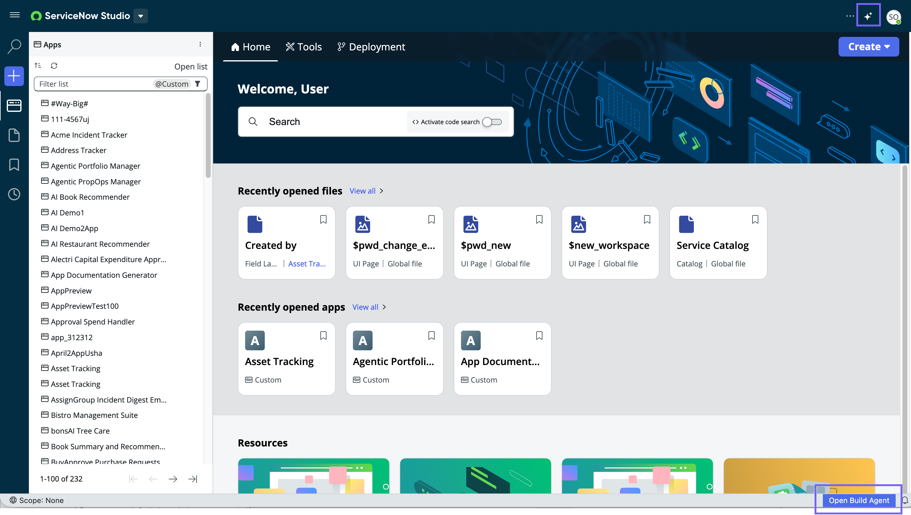 If Build Agent isn't open, open it from the status bar in the corner of your browser.