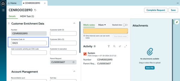 Single record with fields for enricher to add information.