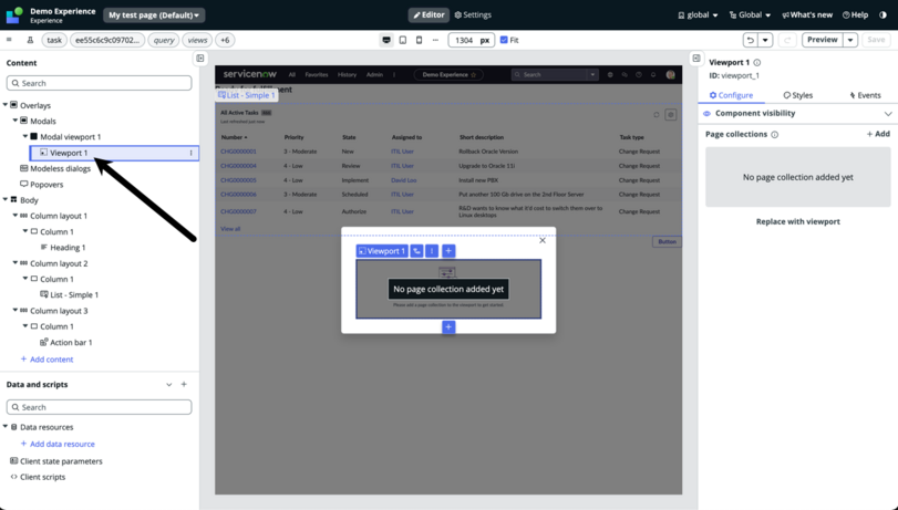 Arrow pointing at the viewport added in the previous step.
