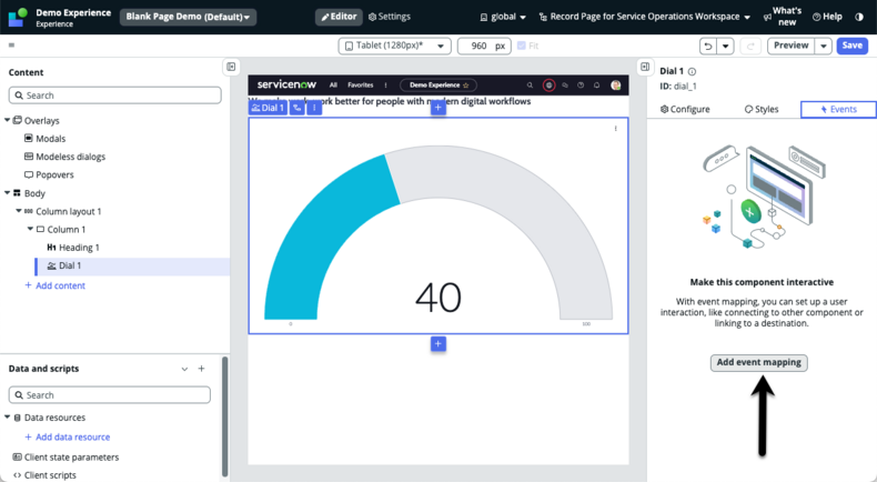 Arrow pointing to add event mapping option.